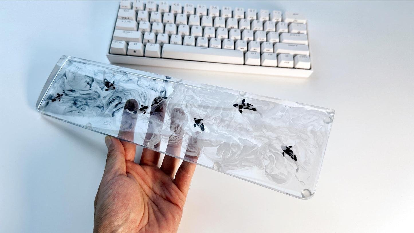 Artisan Koi Fish Wrist Rest, Clear With Black White Ink Smoke, keyboard Wris Rest, Desk Decor, Personalized Gift. - HiJenney