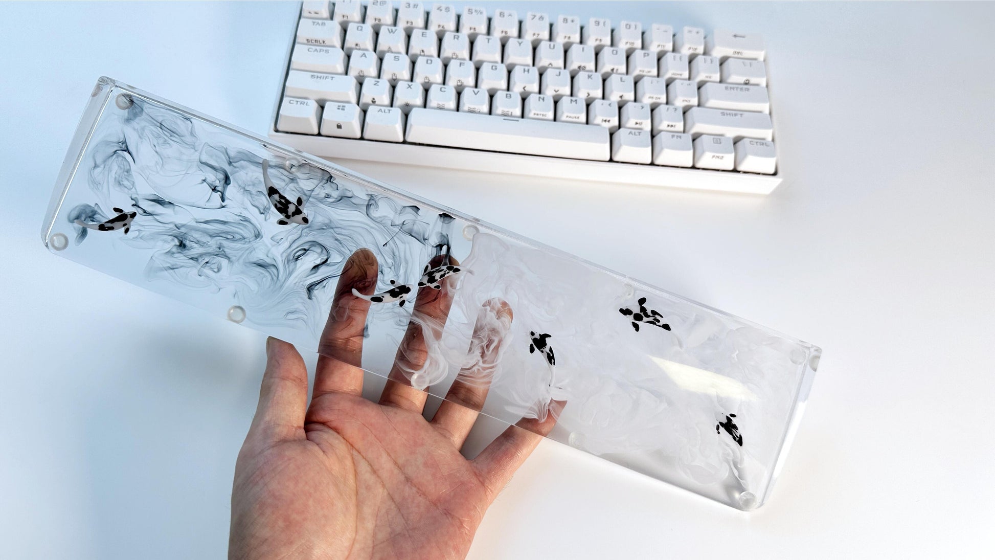 Artisan Koi Fish Wrist Rest, Clear With Black White Ink Smoke, keyboard Wris Rest, Desk Decor, Personalized Gift. - HiJenney