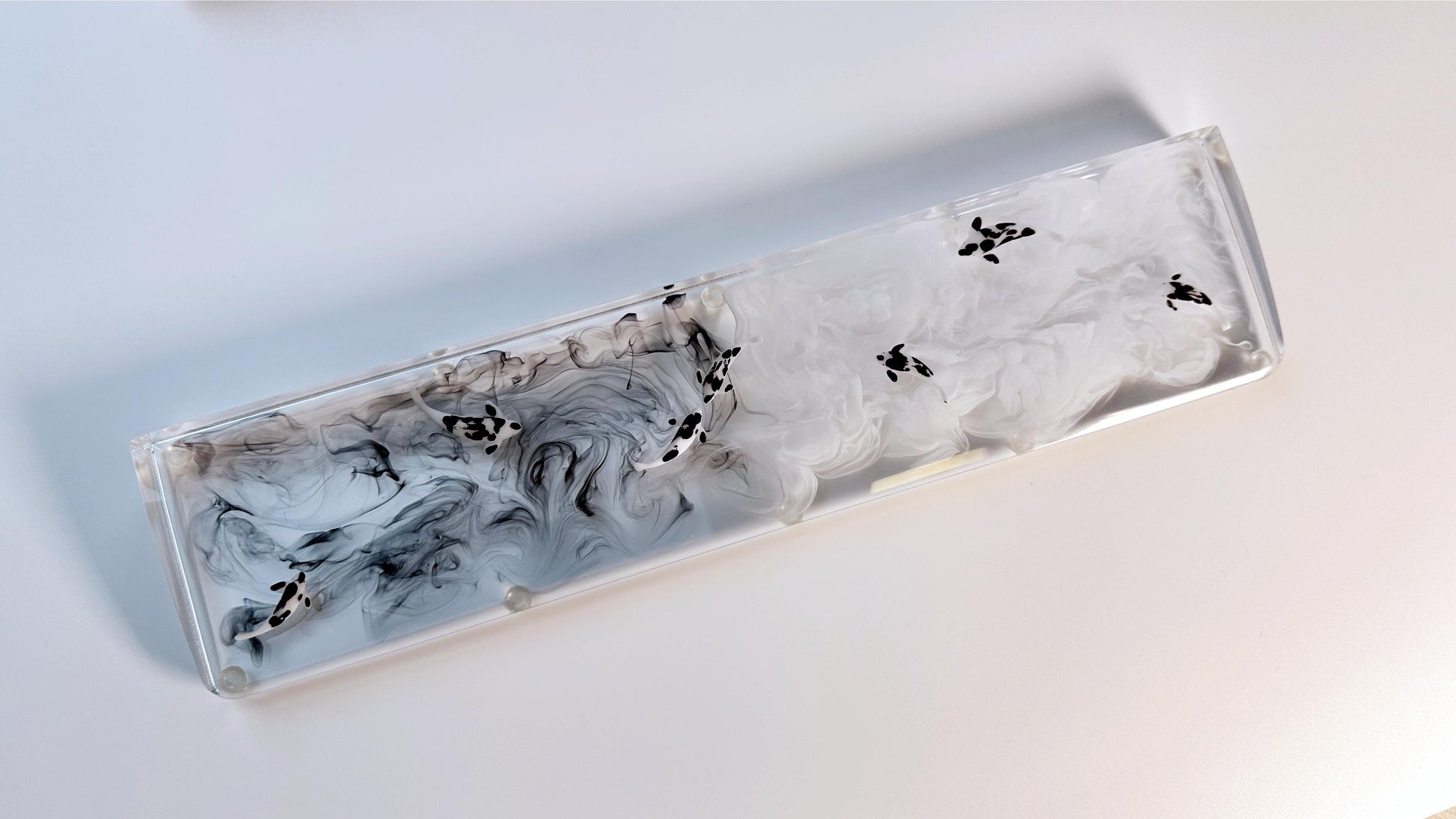 Artisan Koi Fish Wrist Rest, Clear With Black White Ink Smoke, keyboard Wris Rest, Desk Decor, Personalized Gift. - HiJenney