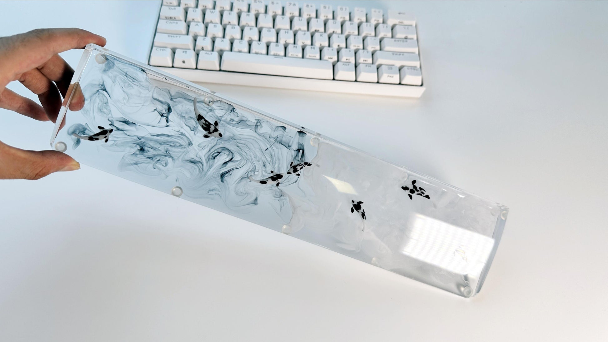 Artisan Koi Fish Wrist Rest, Clear With Black White Ink Smoke, keyboard Wris Rest, Desk Decor, Personalized Gift. - HiJenney