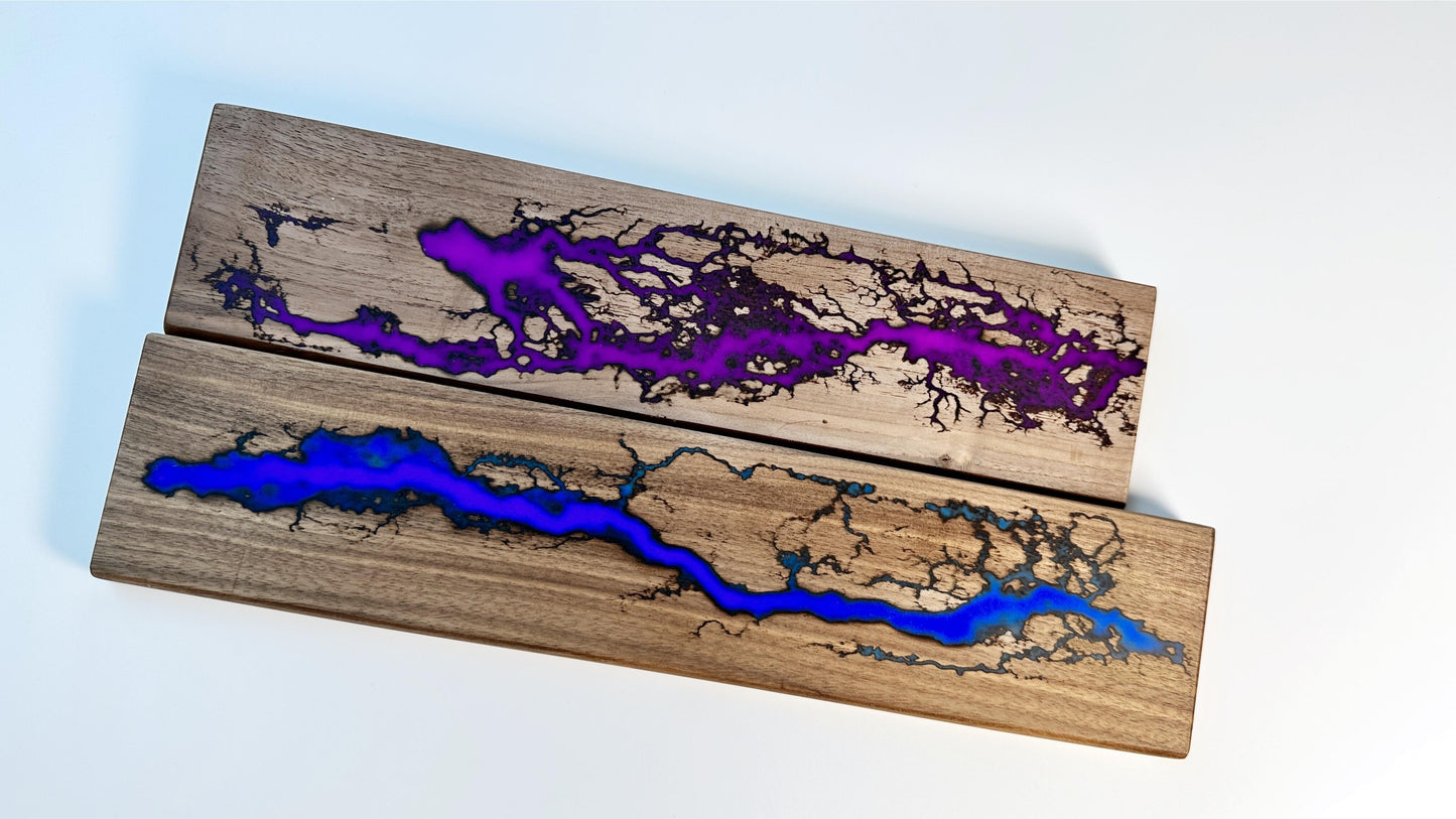 Lightning Struck Wood Resin Wrist Rest, Glow In The Dark, Thunder Fire, Artisan Purple Blue Wrist Rest, Office Desk Gift, Gaming Keyboard Decor. - HiJenney