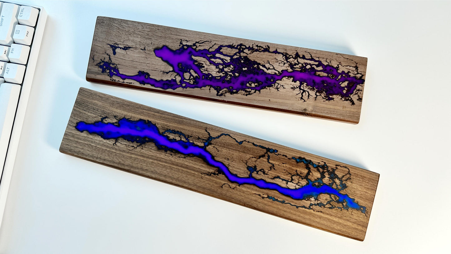 Lightning Struck Wood Resin Wrist Rest, Glow In The Dark, Thunder Fire, Artisan Purple Blue Wrist Rest, Office Desk Gift, Gaming Keyboard Decor. - HiJenney