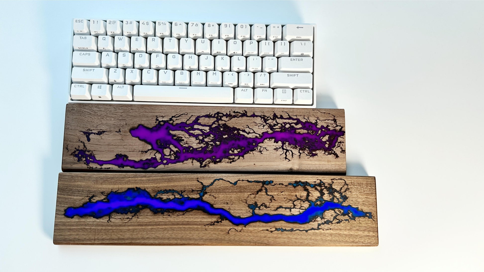 Lightning Struck Wood Resin Wrist Rest, Glow In The Dark, Thunder Fire, Artisan Purple Blue Wrist Rest, Office Desk Gift, Gaming Keyboard Decor. - HiJenney