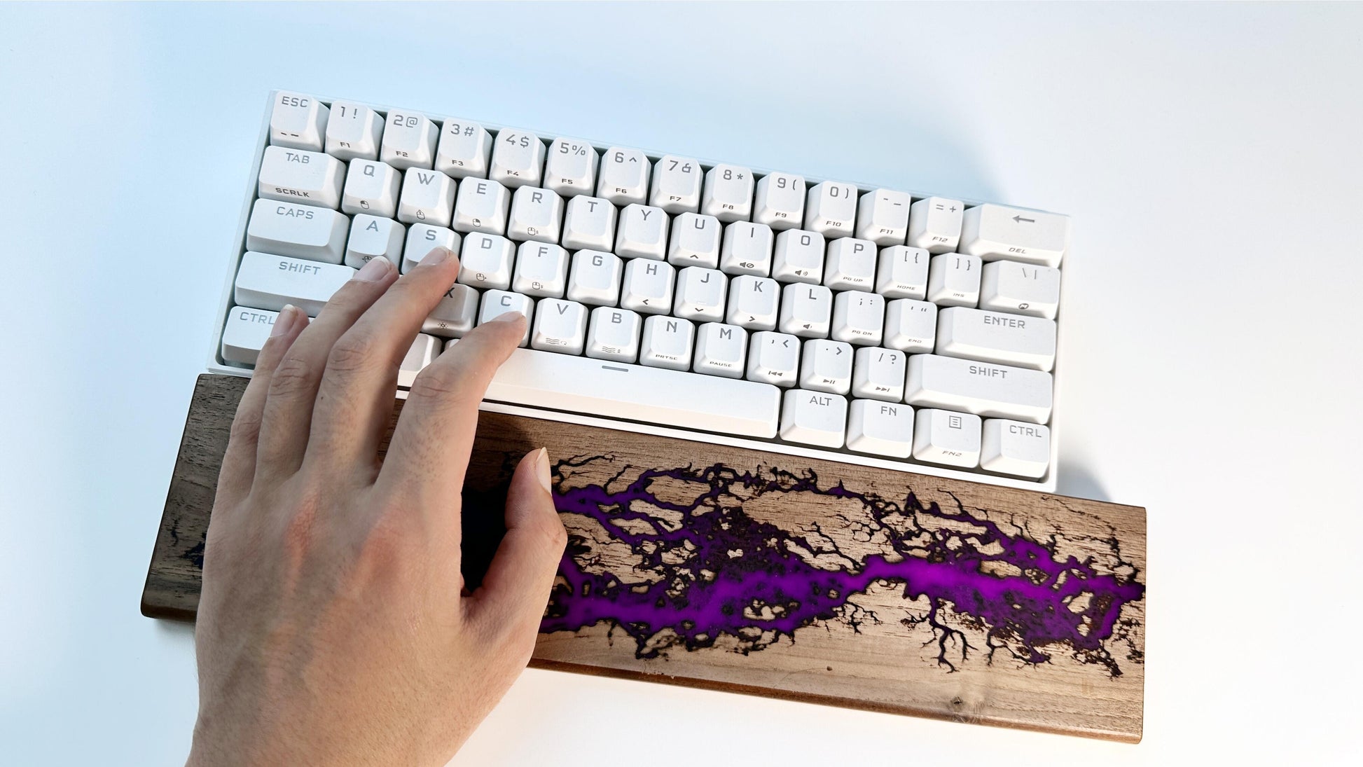 Lightning Struck Wood Resin Wrist Rest, Glow In The Dark, Thunder Fire, Artisan Purple Blue Wrist Rest, Office Desk Gift, Gaming Keyboard Decor. - HiJenney