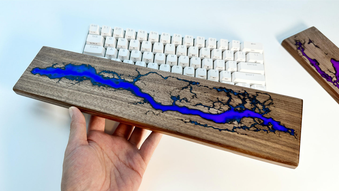 Lightning Struck Wood Resin Wrist Rest, Glow In The Dark, Thunder Fire, Artisan Purple Blue Wrist Rest, Office Desk Gift, Gaming Keyboard Decor. - HiJenney