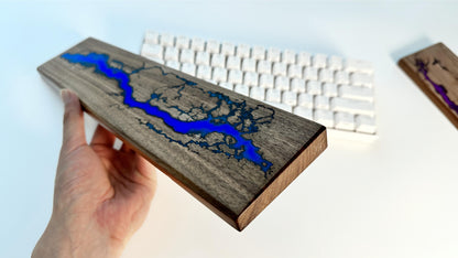 Lightning Struck Wood Resin Wrist Rest, Glow In The Dark, Thunder Fire, Artisan Purple Blue Wrist Rest, Office Desk Gift, Gaming Keyboard Decor. - HiJenney