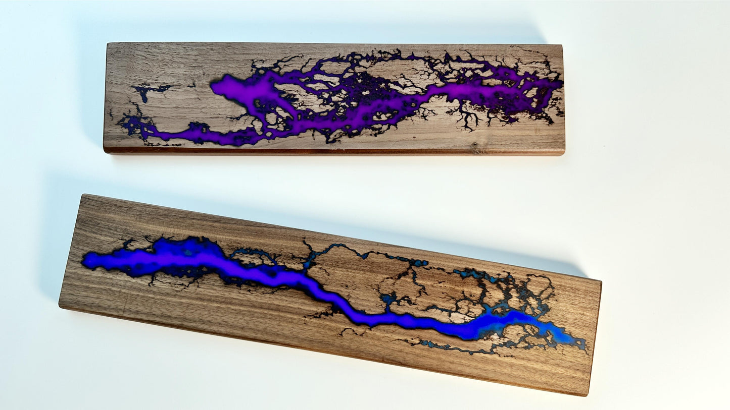 Lightning Struck Wood Resin Wrist Rest, Glow In The Dark, Thunder Fire, Artisan Purple Blue Wrist Rest, Office Desk Gift, Gaming Keyboard Decor. - HiJenney