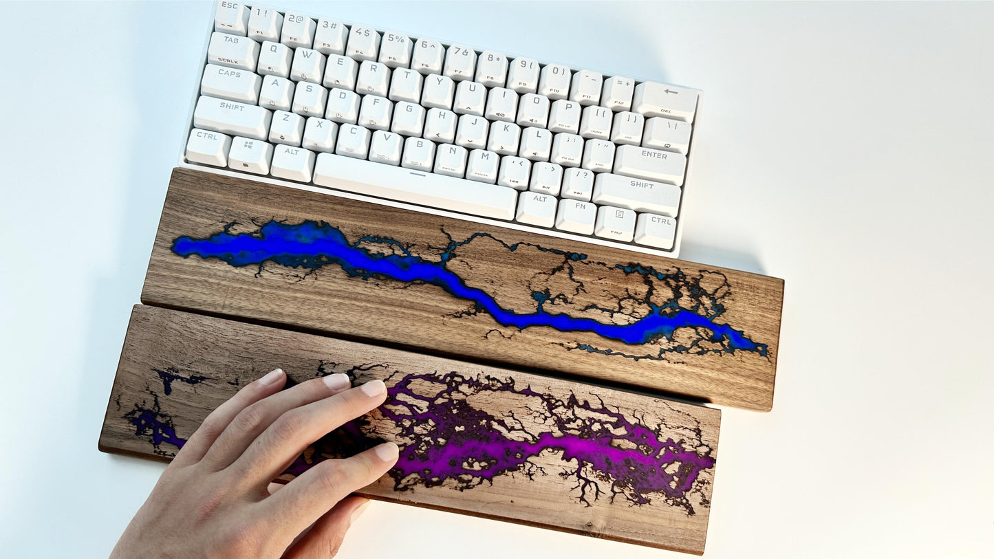 Lightning Struck Wood Resin Wrist Rest, Glow In The Dark, Thunder Fire, Artisan Purple Blue Wrist Rest, Office Desk Gift, Gaming Keyboard Decor. - HiJenney