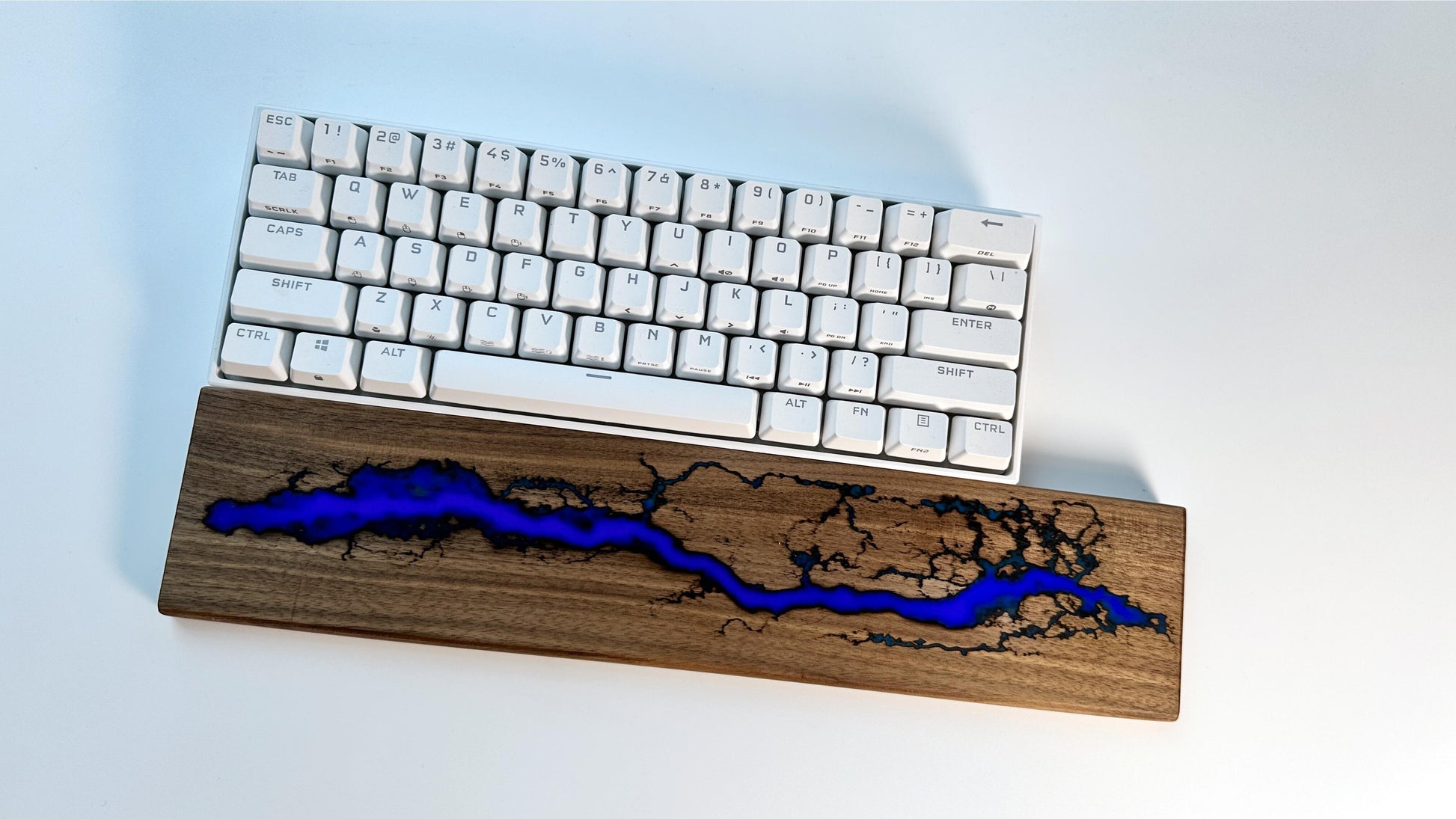 Lightning Struck Wood Resin Wrist Rest, Glow In The Dark, Thunder Fire, Artisan Purple Blue Wrist Rest, Office Desk Gift, Gaming Keyboard Decor. - HiJenney