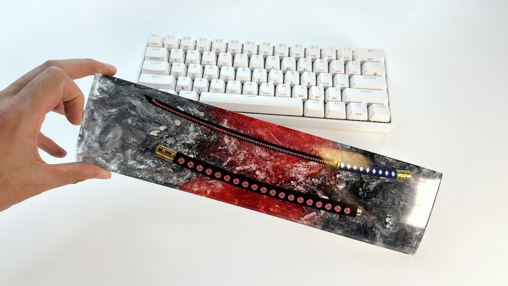 Black Red Katana Wrist Rest, Artisan Resin Wrist Rest, Keyboard Wrist Rest, Samurai Sword Wrist Rest, Office Game Desk Decor. - HiJenney