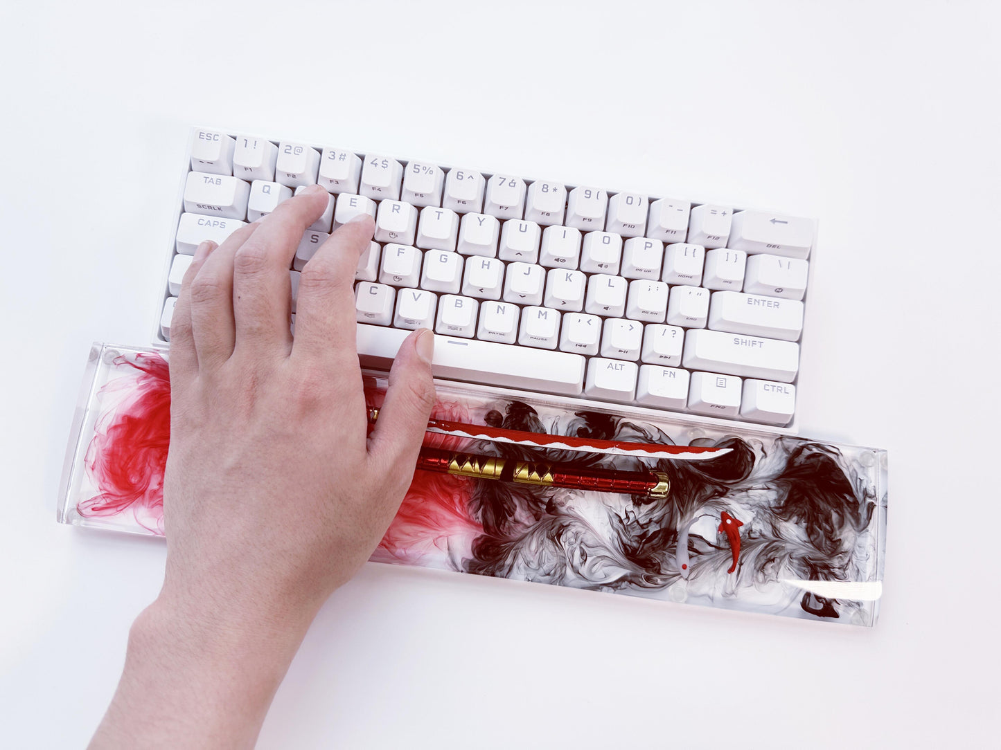 Golden Red Katana Wrist Rest, Artisan Clear Resin Wrist Rest, Tai Chi Yin Yang Fish Wrist Rest, Custom Keyboard Wrist Rest. - HiJenney