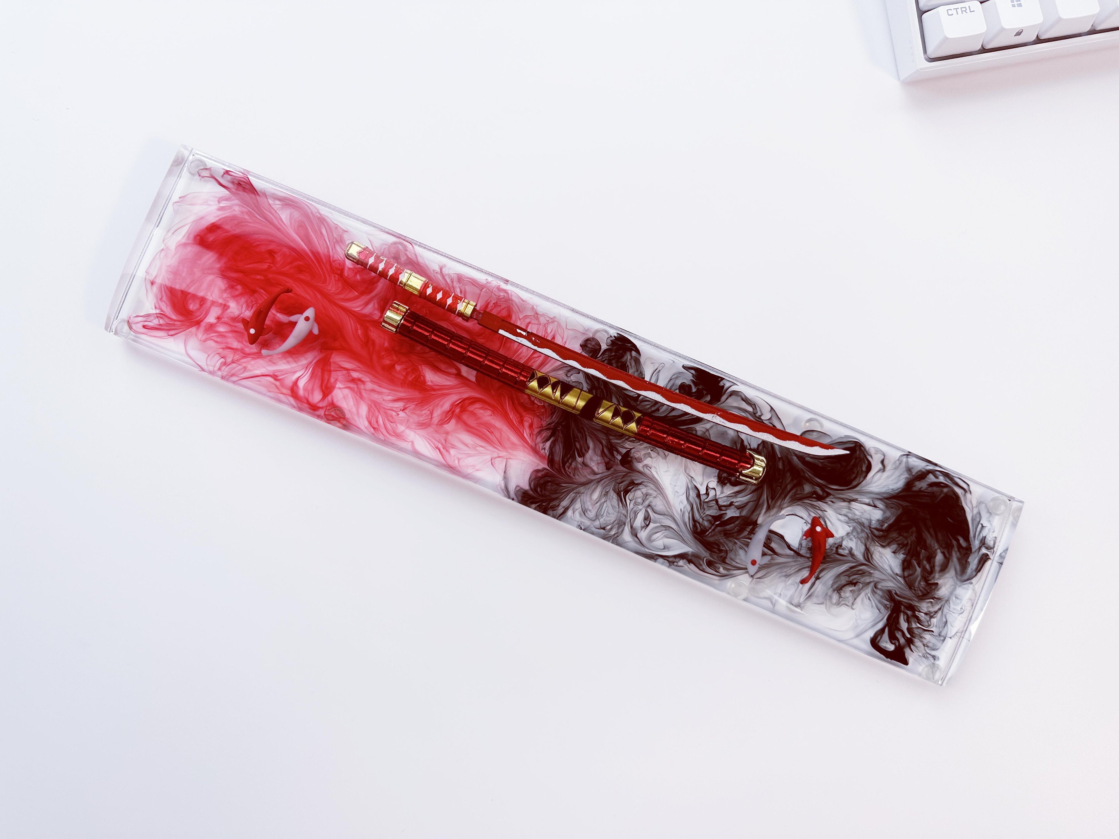 Golden Red Katana Wrist Rest, Artisan Clear Keyboard Wrist Rest, Custom Gaming Setup, Personalized Gift. - HiJenney