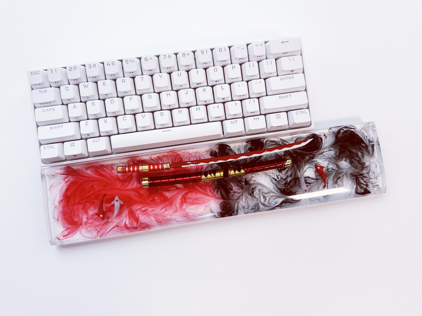 Golden Red Katana Wrist Rest, Artisan Clear Resin Wrist Rest, Tai Chi Yin Yang Fish Wrist Rest, Custom Keyboard Wrist Rest. - HiJenney