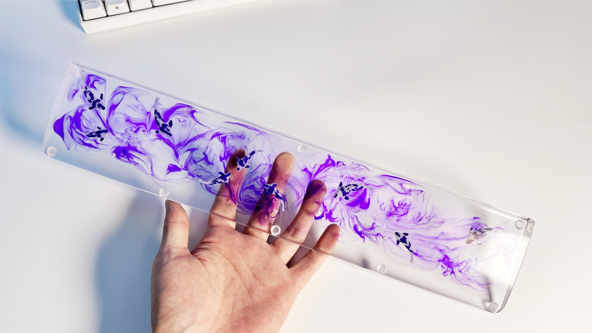 Purple Ink Smokle Koi Fish Wrist Rest, Artisan Clear Resin Wrist Rest, keyboard Wrist Rest, Desk Decor Gift. - HiJenney