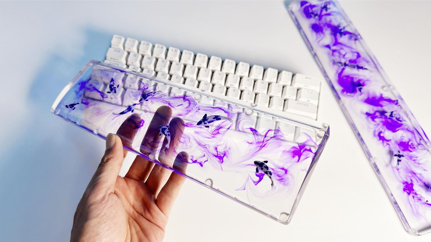 Purple Ink Smokle Koi Fish Wrist Rest, Artisan Clear Resin Wrist Rest, keyboard Wrist Rest, Desk Decor Gift. - HiJenney