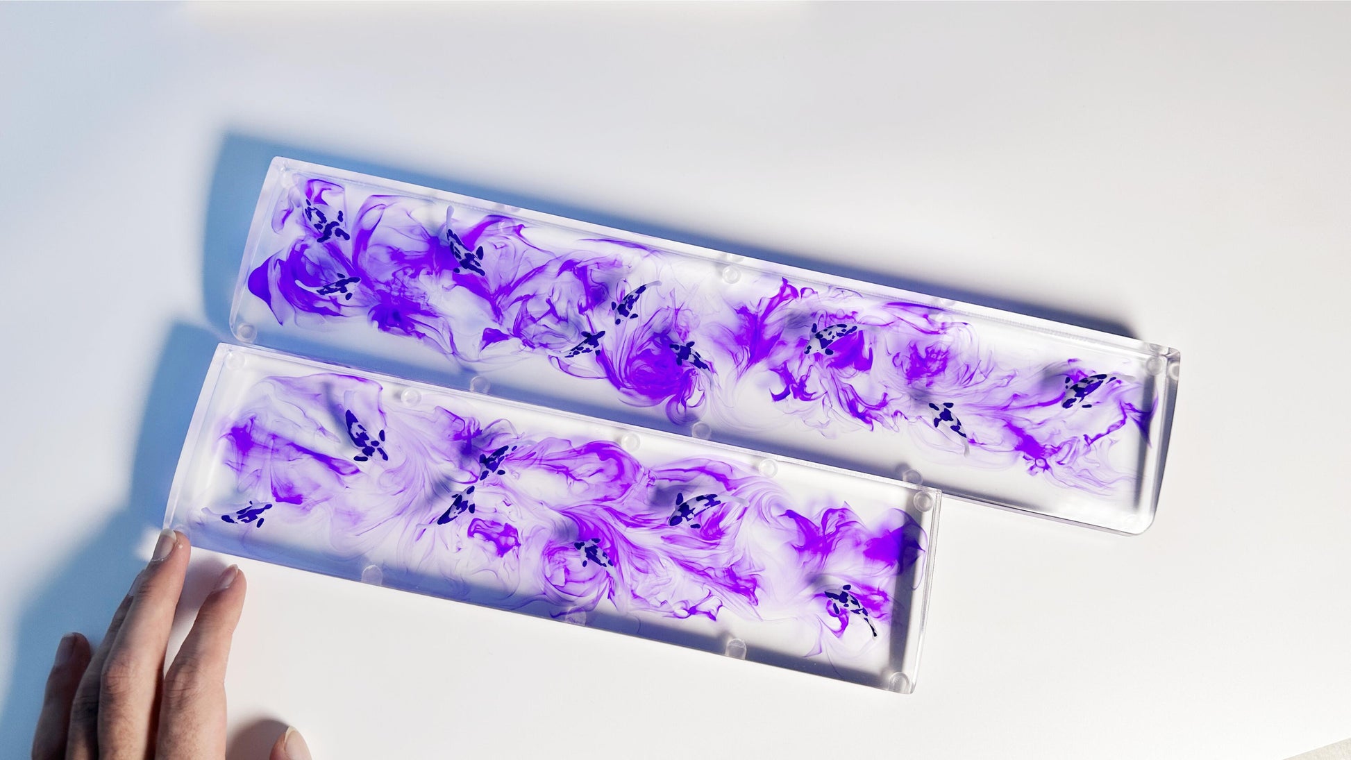 Purple Ink Smokle Koi Fish Wrist Rest, Artisan Clear Resin Wrist Rest, keyboard Wrist Rest, Desk Decor Gift. - HiJenney