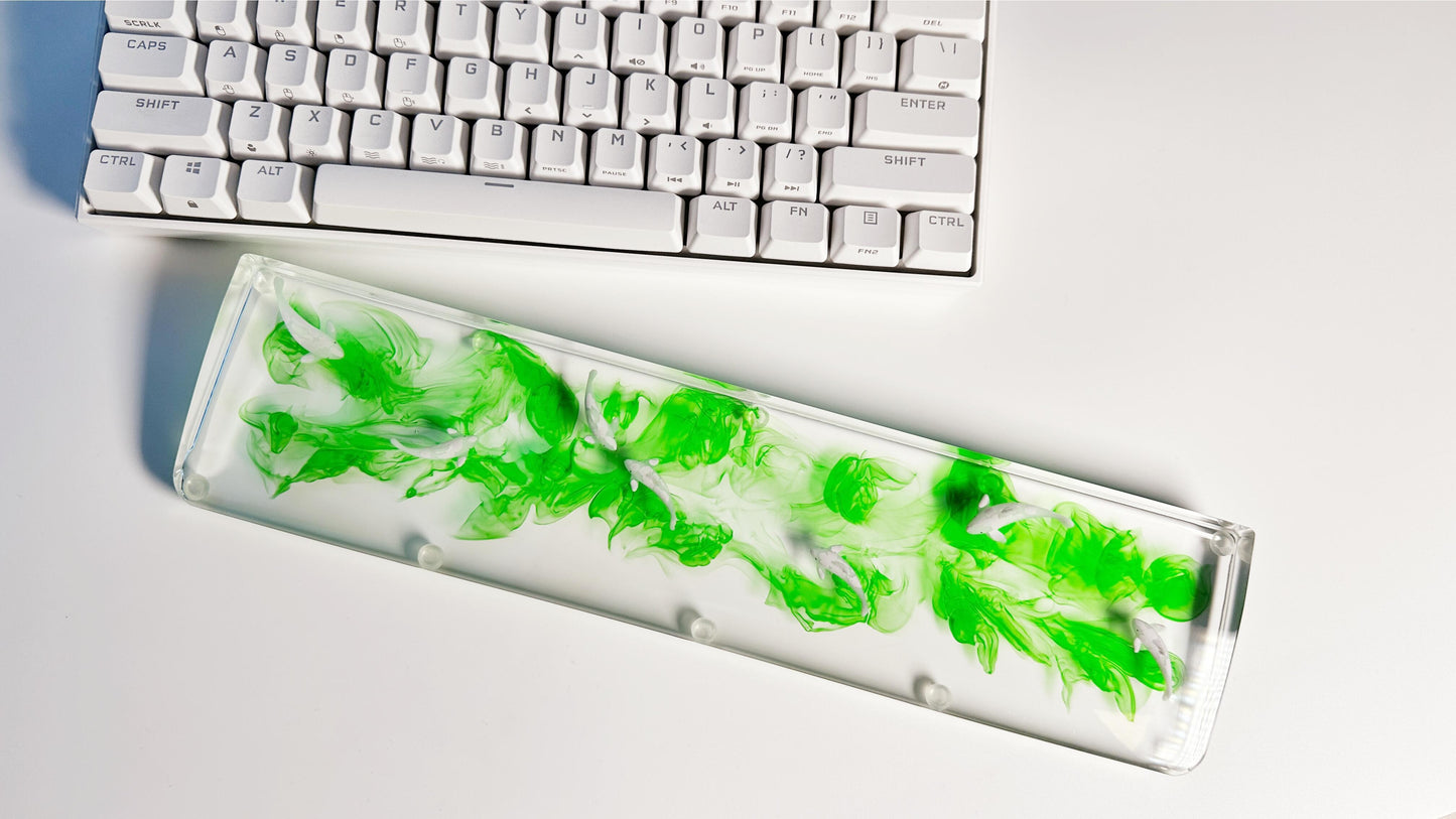 Green Ink Smokle Koi Fish Wrist Rest, Pink White Koi Fish, Artisan Clear Resin Wrist Rest, keyboard Wrist Rest, Desk Decor Gift. - HiJenney