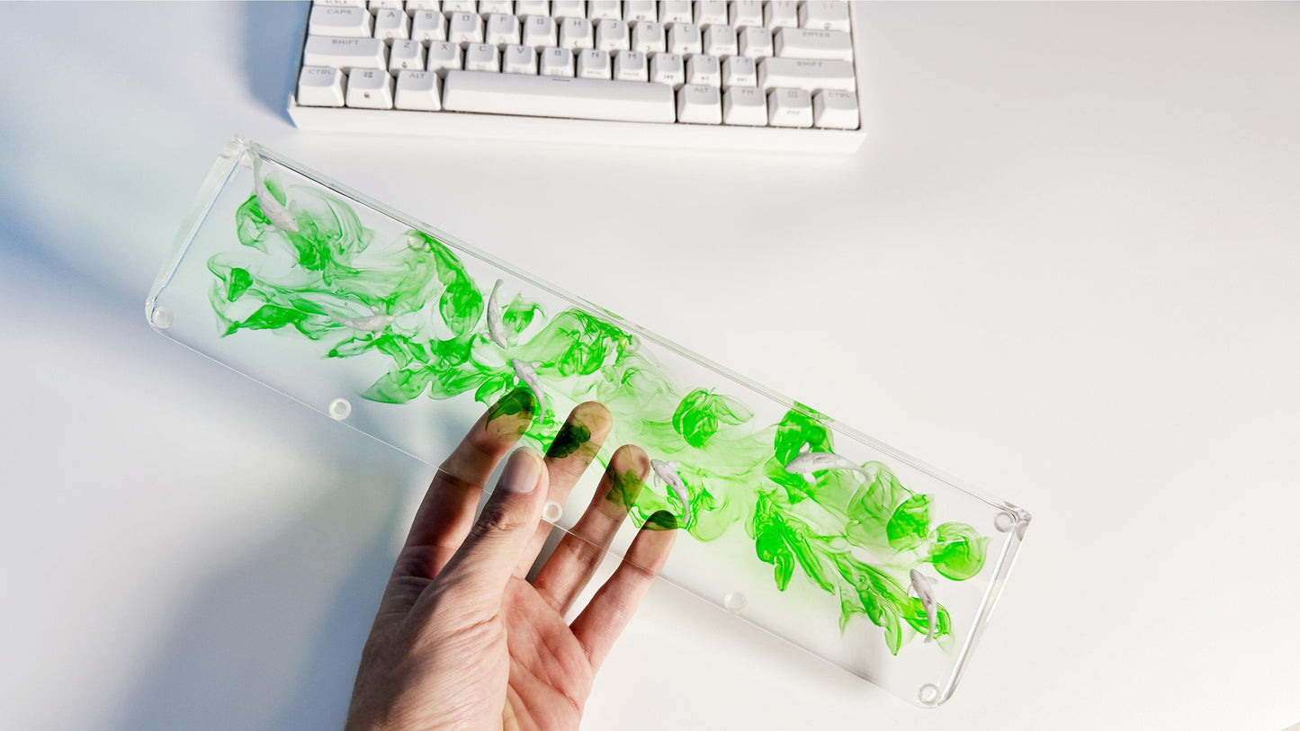 Green Ink Smokle Koi Fish Wrist Rest, Pink White Koi Fish, Artisan Clear Resin Wrist Rest, keyboard Wrist Rest, Desk Decor Gift. - HiJenney