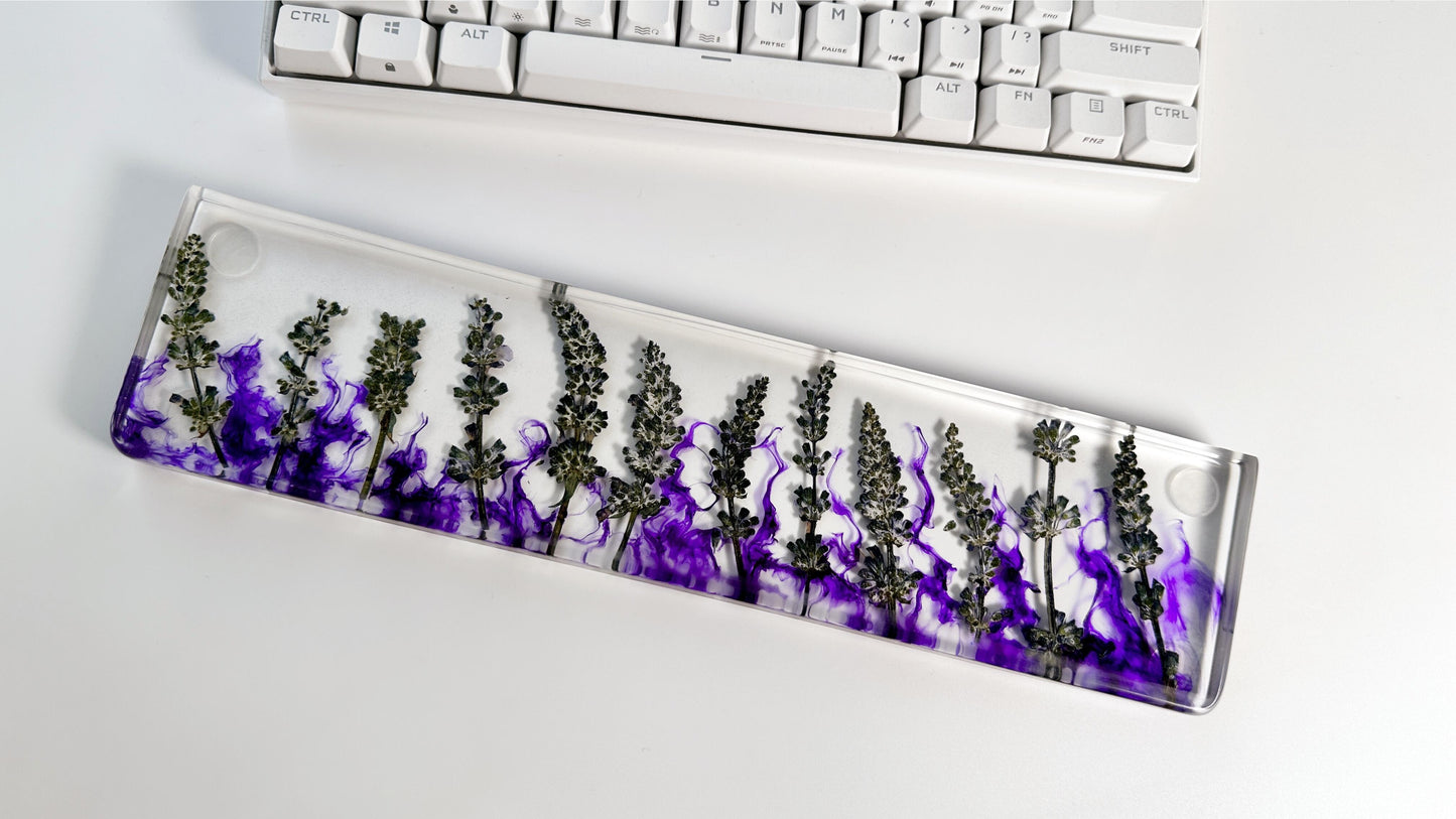 Custom Purple Lavender Wrist Rest, Purple Ink Smoke Wrist Rest, Artisan Resin Wrist Rest, Dried Flowers, Game Desk Decor, Personalized Gifts. - HiJenney