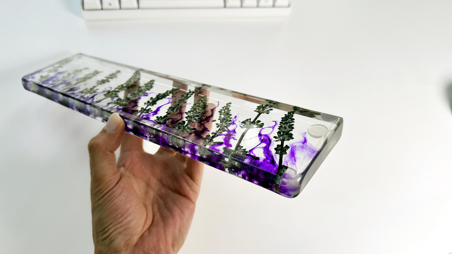 Custom Purple Lavender Wrist Rest, Purple Ink Smoke Wrist Rest, Artisan Resin Wrist Rest, Dried Flowers, Game Desk Decor, Personalized Gifts. - HiJenney