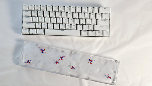 Clear White Ink Painting Koi Fish Pond Wrist Rest, Ink Smoke Red Blue Koi Fish Wrist Rest, Artisan Resin Keyboard Wrist Rest, Gaming Setup. - HiJenney