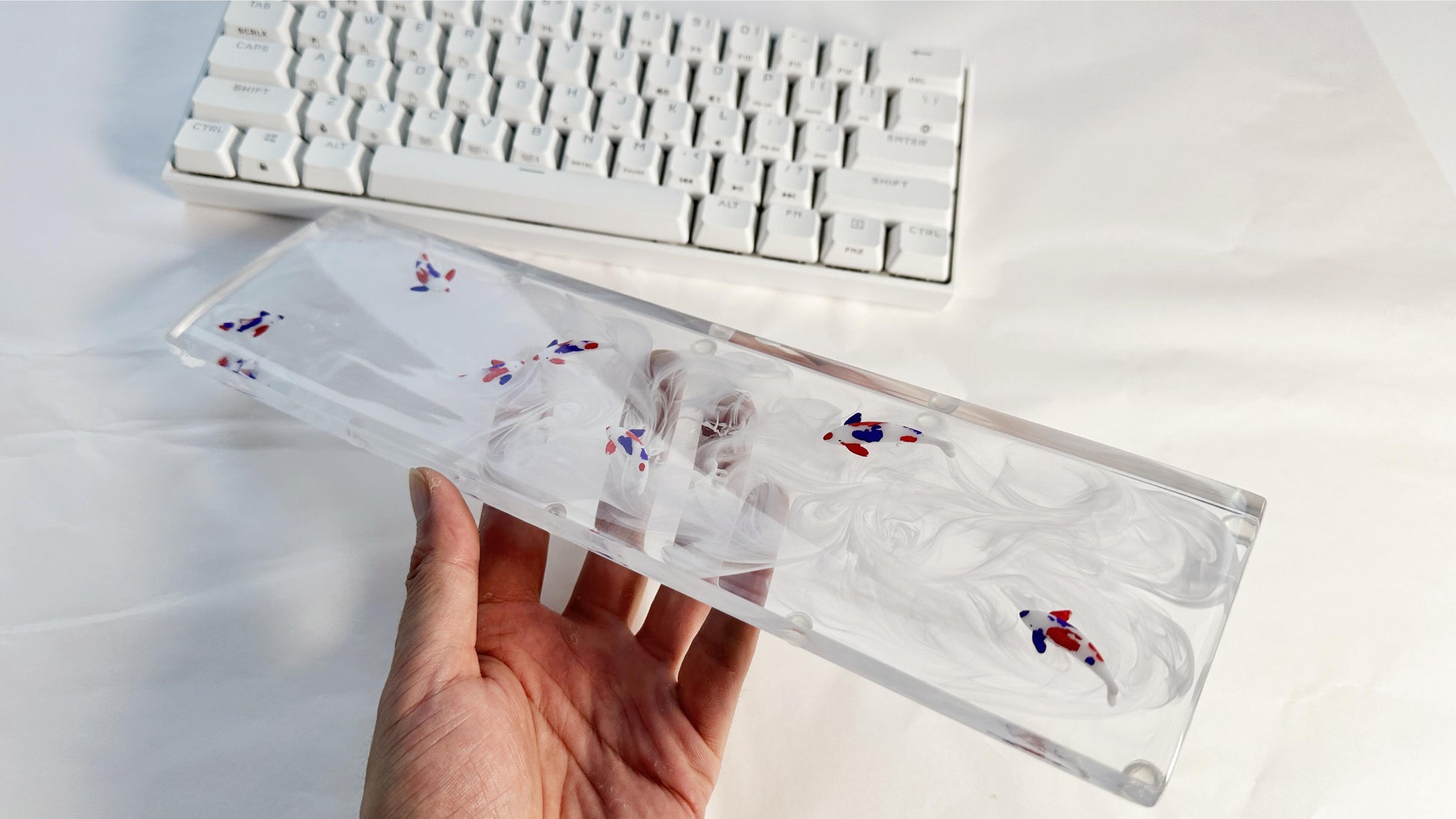 Custom Red Blue Koi Fish Wrist Rest, Clear Keyboard Wrist Rest, Clear Resin Wrist Rest, Office Gaming Desk Decor Gift. - HiJenney