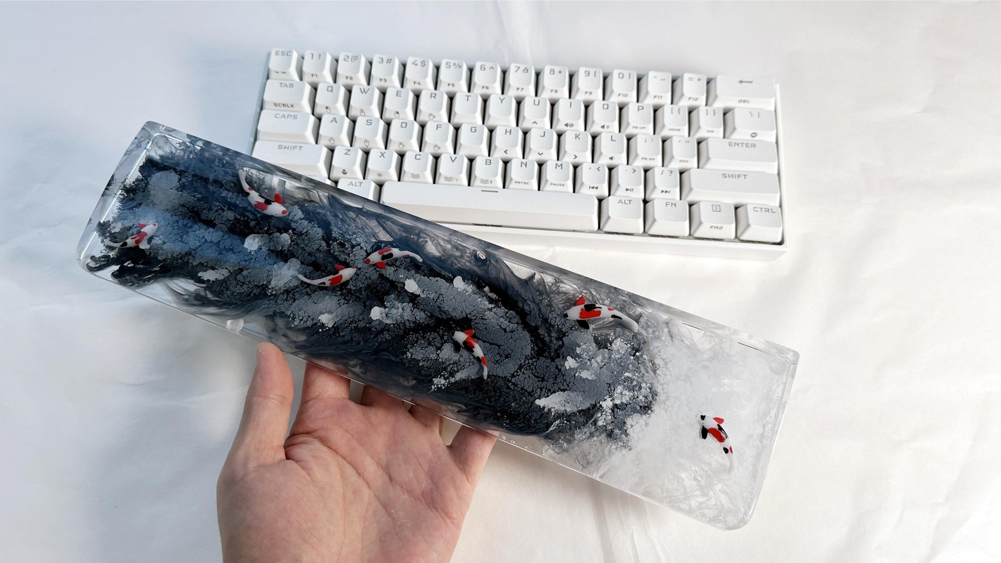 Red Koi Fish Wrist Rest, Artisan Resin Wrist Rest, Keyboard Wris Rest, Custom Office Personalized Gift, Game Desk Decor. - HiJenney