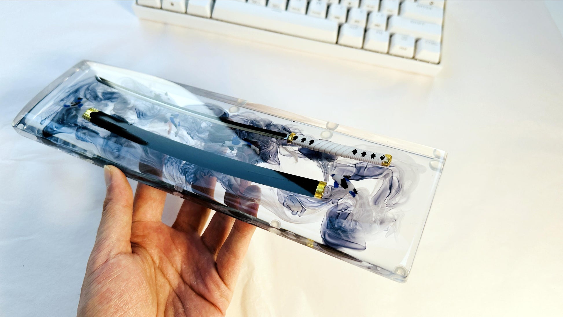 Artisan Katana Wrist Rest, Clear Resin Wrist Rest, Koi Fish Wrist Rest, Custom Keyboard Wrist Rest, Office Desk Decor, Gaming Desk Gift. - HiJenney