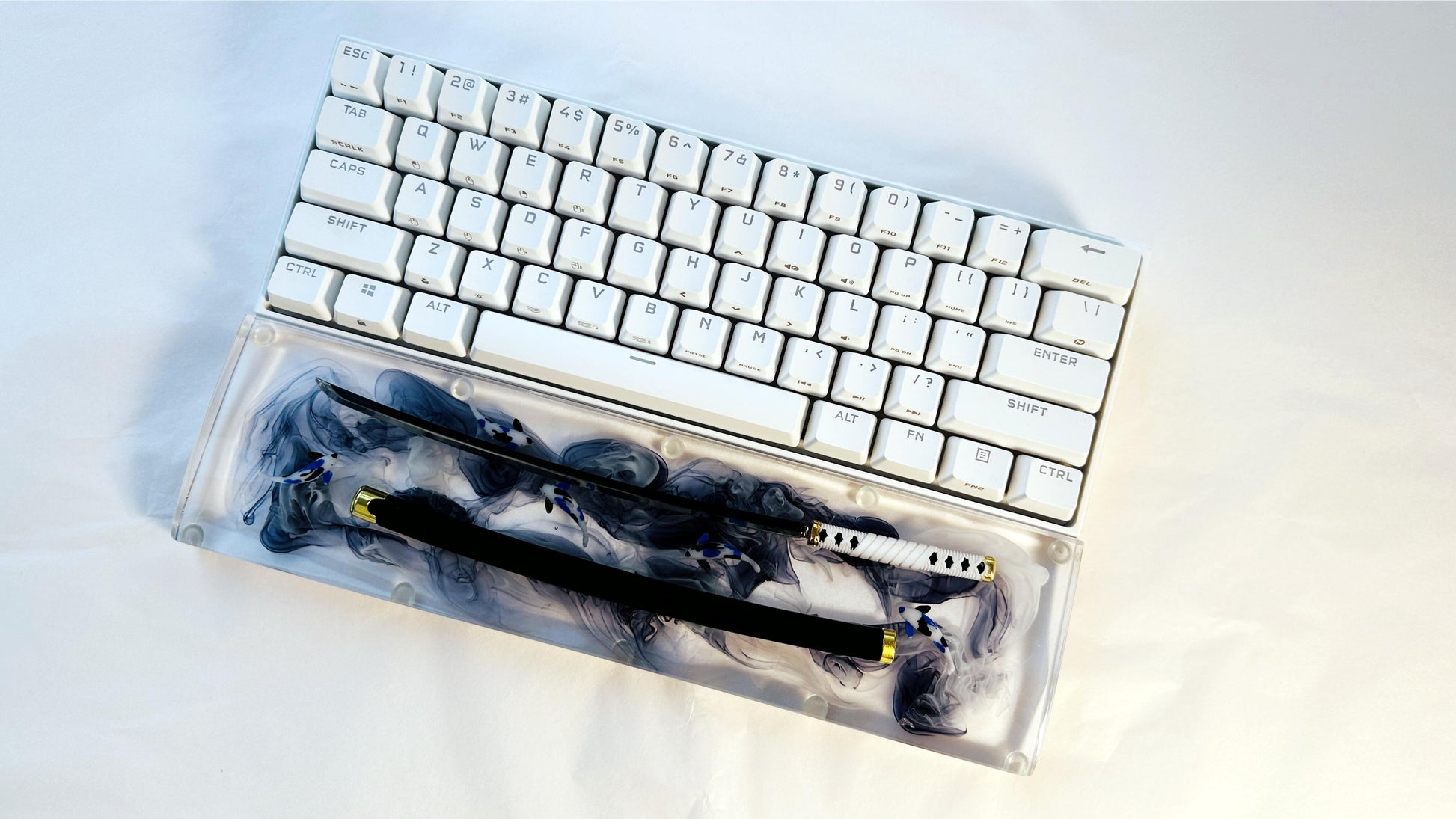 Artisan Katana Wrist Rest, Clear Resin Wrist Rest, Koi Fish Wrist Rest, Custom Keyboard Wrist Rest, Office Desk Decor, Gaming Desk Gift. - HiJenney