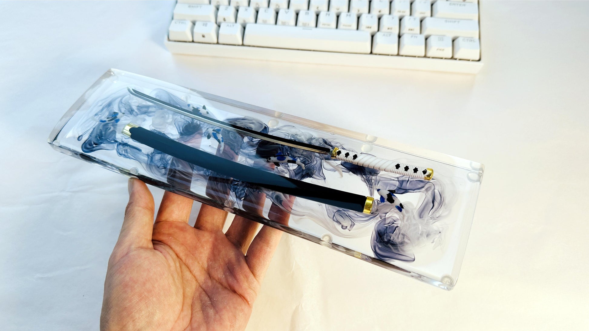 Artisan Katana Wrist Rest, Clear Resin Wrist Rest, Koi Fish Wrist Rest, Custom Keyboard Wrist Rest, Office Desk Decor, Gaming Desk Gift. - HiJenney