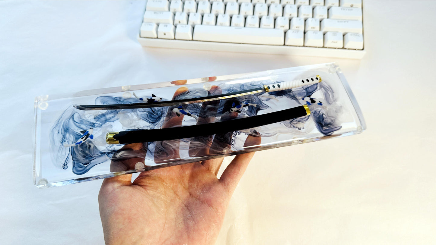 Artisan Katana Wrist Rest, Clear Resin Wrist Rest, Koi Fish Wrist Rest, Custom Keyboard Wrist Rest, Office Desk Decor, Gaming Desk Gift. - HiJenney