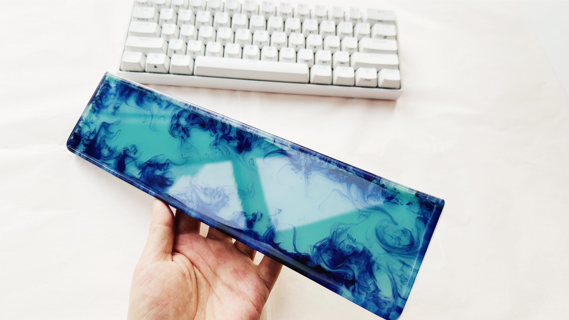 Cyan Blue Wrist Rest, Handmade Custom Artisan Resin Wrist Rest, Office Laptop Mouse Wrist Rest, Gaming Desktop Decor. - HiJenney