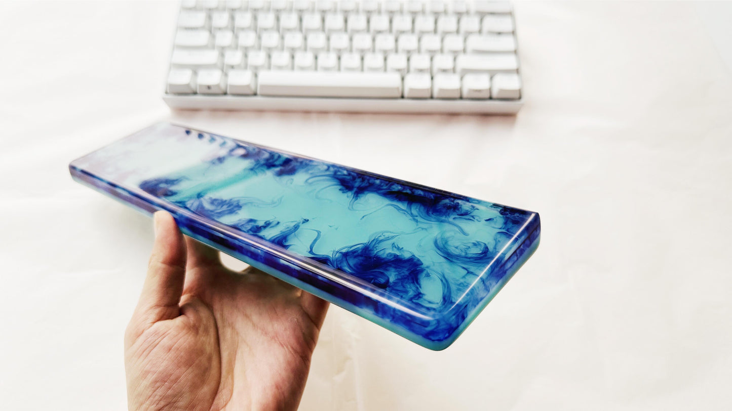 Cyan Blue Wrist Rest, Handmade Custom Artisan Resin Wrist Rest, Office Laptop Mouse Wrist Rest, Gaming Desktop Decor. - HiJenney