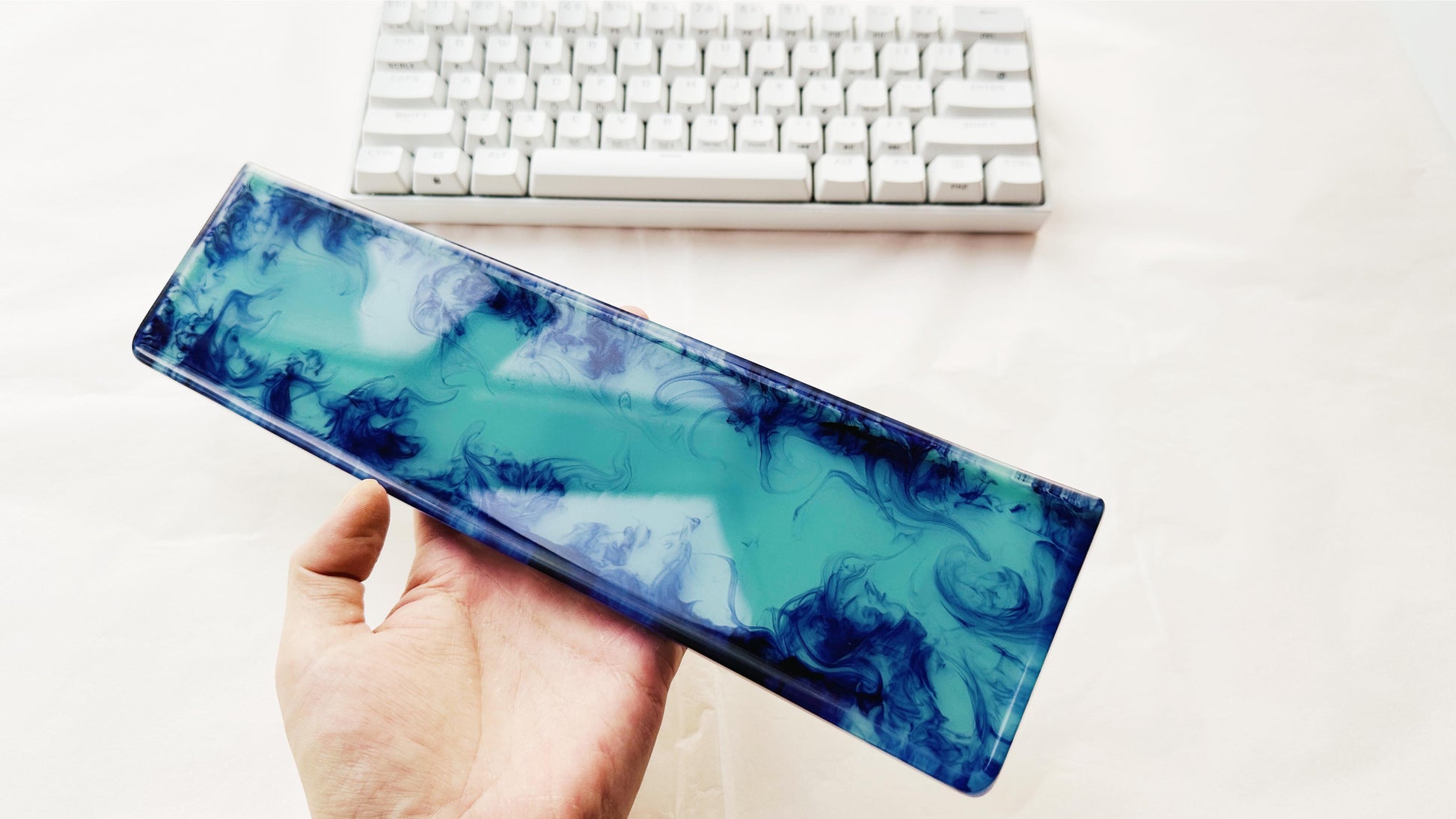 Cyan Blue Wrist Rest, Handmade Custom Artisan Resin Wrist Rest, Office Laptop Mouse Wrist Rest, Gaming Desktop Decor. - HiJenney