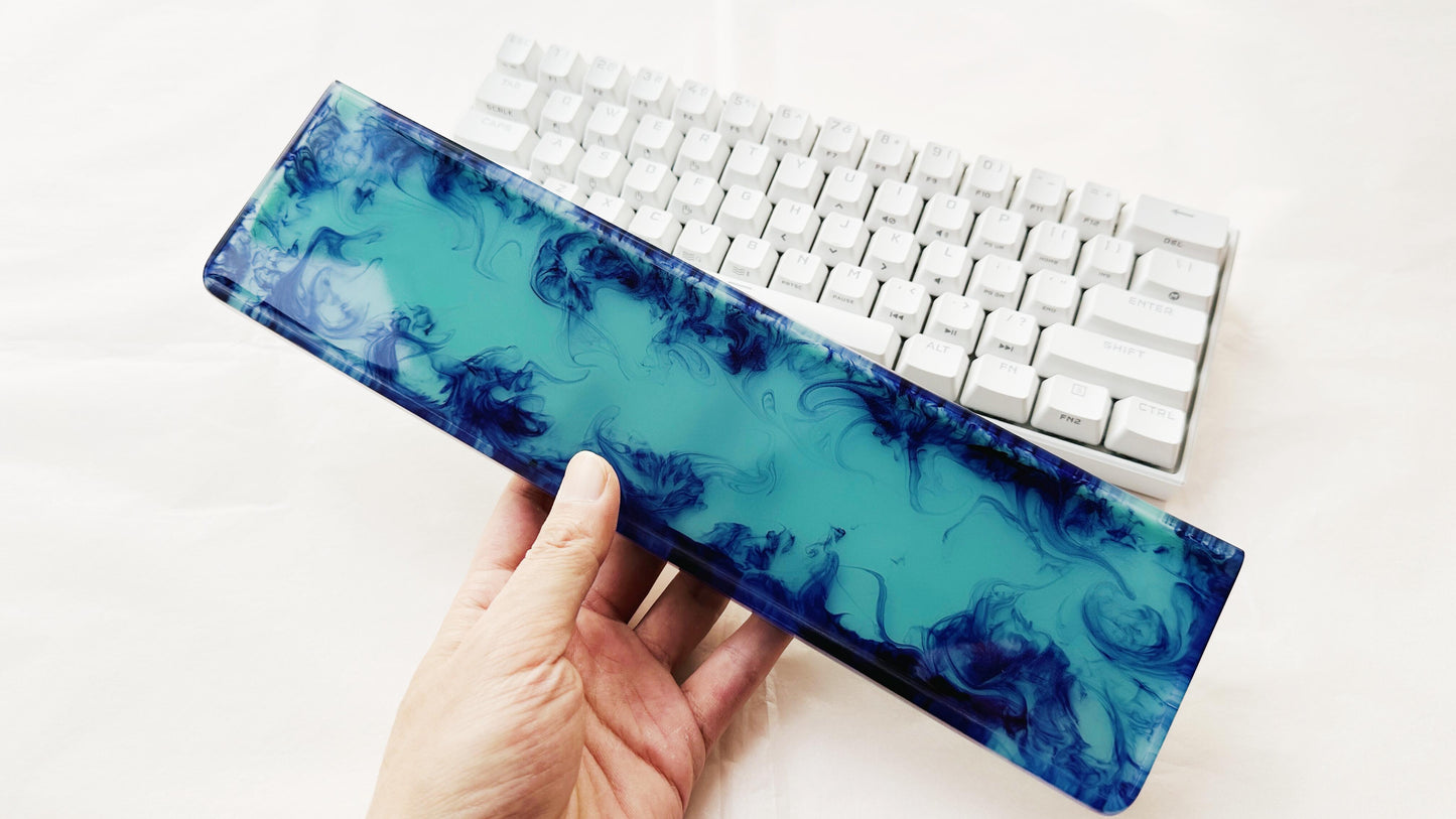 Cyan Blue Wrist Rest, Handmade Custom Artisan Resin Wrist Rest, Office Laptop Mouse Wrist Rest, Gaming Desktop Decor. - HiJenney