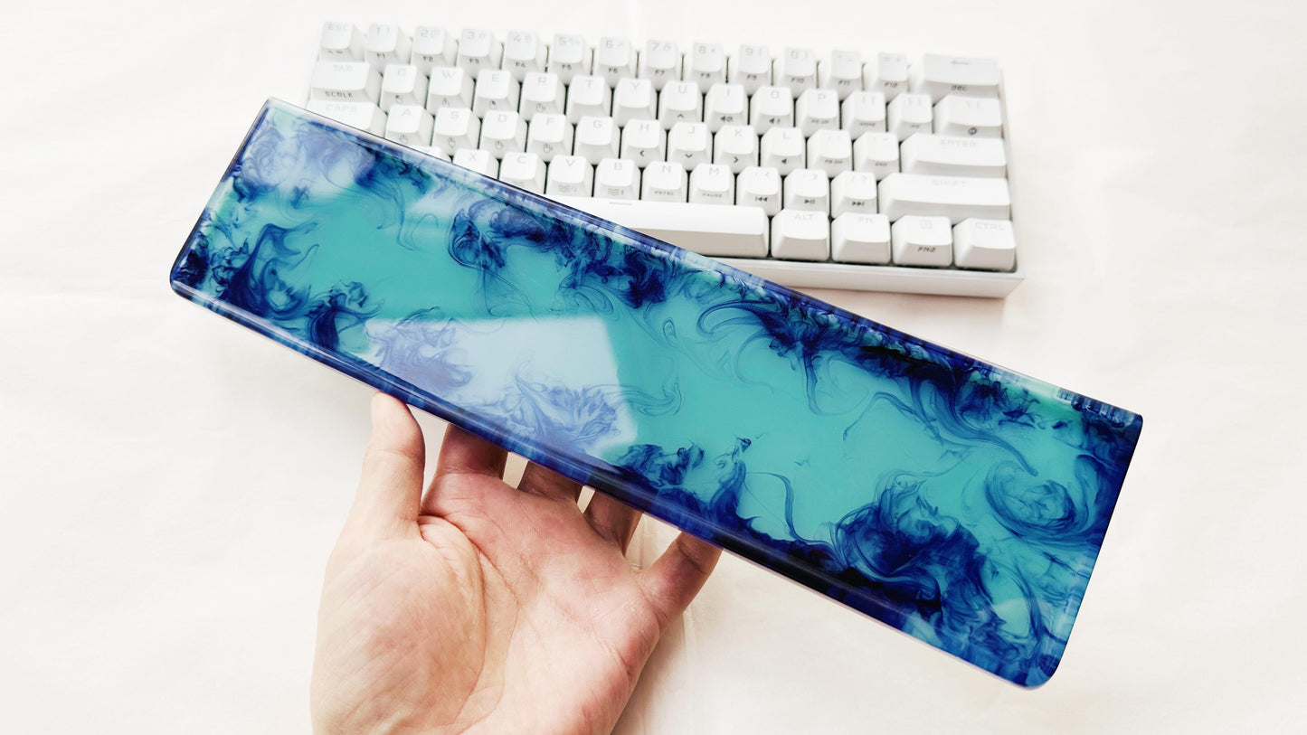 Cyan Blue Wrist Rest, Handmade Custom Artisan Resin Wrist Rest, Office Laptop Mouse Wrist Rest, Gaming Desktop Decor. - HiJenney