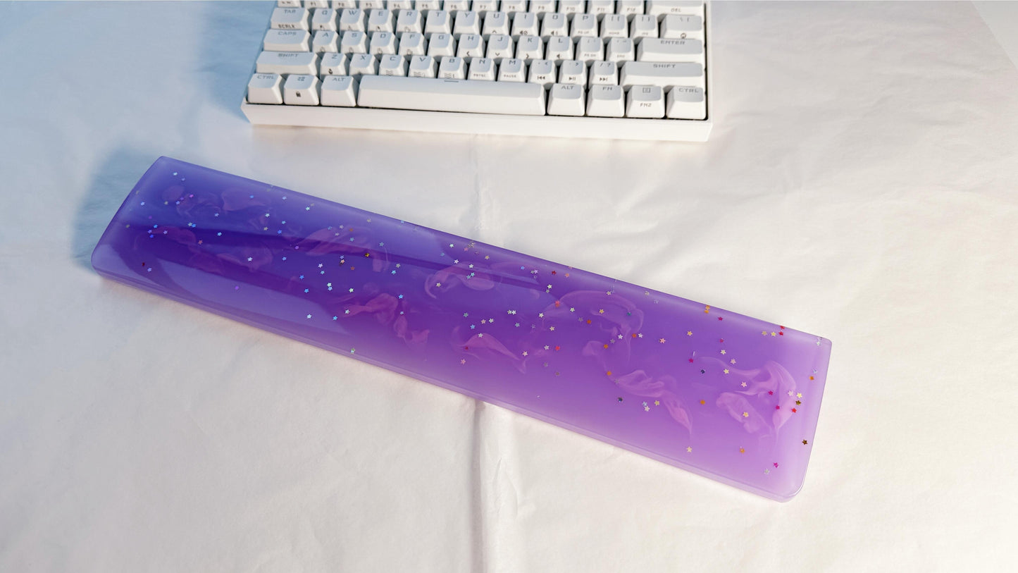 Purple Sky Wrist Rest, Magic Star Wrist Rest, Pink Cloud, Artisan Resin Wrist Rest, Mechanical Keyboard, Personalized Gift, Handmade Customized. - HiJenney