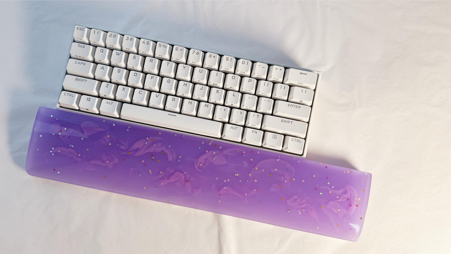 Purple Sky Wrist Rest, Magic Star Wrist Rest, Pink Cloud, Artisan Resin Wrist Rest, Mechanical Keyboard, Personalized Gift, Handmade Customized. - HiJenney