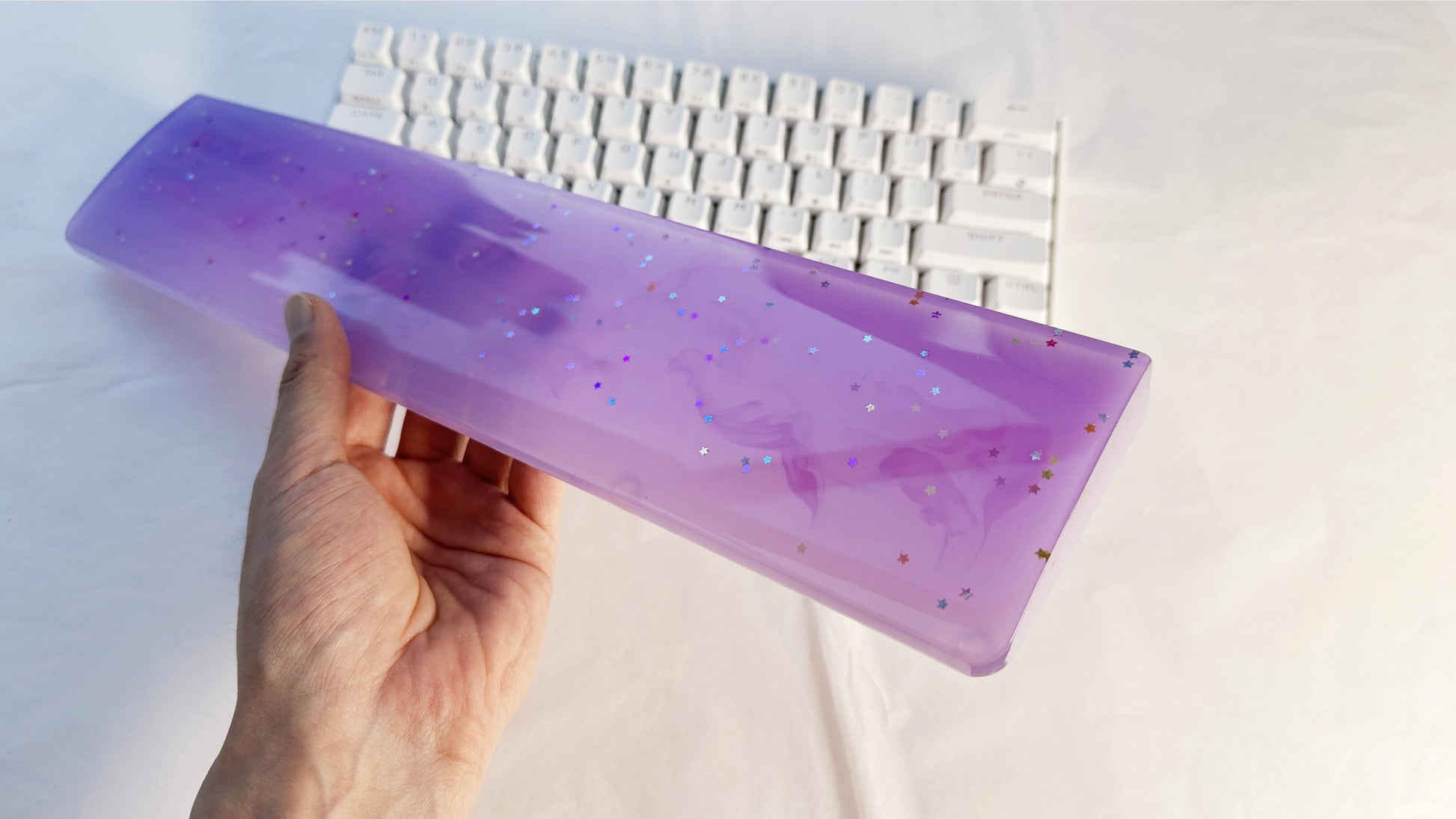 Purple Sky Wrist Rest, Magic Star Wrist Rest, Pink Cloud, Artisan Resin Wrist Rest, Mechanical Keyboard, Personalized Gift, Handmade Customized. - HiJenney