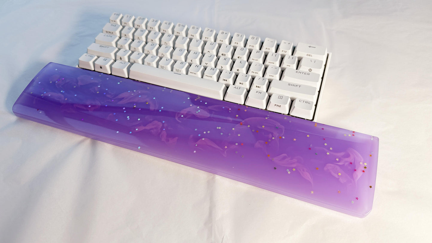 Purple Sky Wrist Rest, Magic Star Wrist Rest, Pink Cloud, Artisan Resin Wrist Rest, Mechanical Keyboard, Personalized Gift, Handmade Customized. - HiJenney