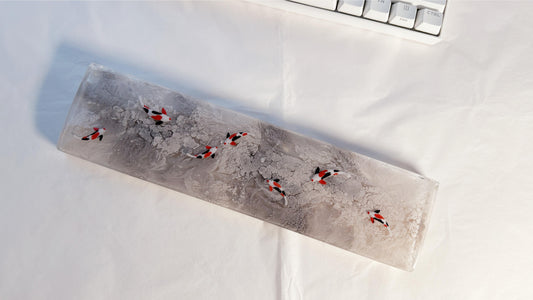 Custom Gray & Koi Fish Keyboard Wrist Rest, Artisan Resin Wrist Rest, Gaming Setup, Personalized Gift. - HiJenney