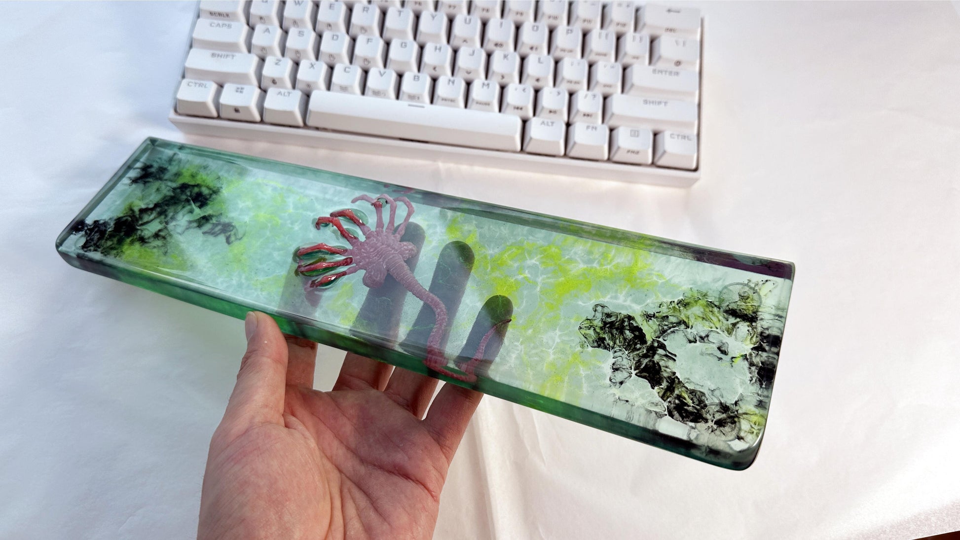 Alien Creature Wrist Rest, Fluorescent Green Wrist Rest, Neon Green, Biochemistry Viruses, Resin Wrist Rest, Custom Personalized Gift. - HiJenney