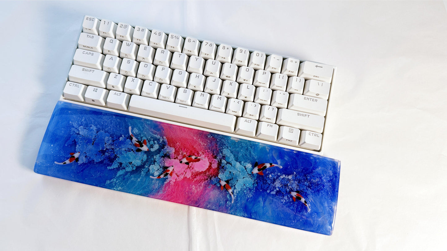 Custom Red Blue Koi Fish Wrist Rest, Ink Dyeing, Artisan Resin Wris Rest, Keyboard Wrist Rest, Personalized Gift. - HiJenney