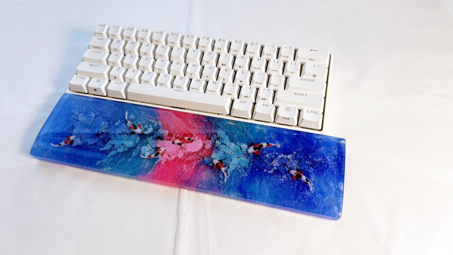 Custom Red Blue Koi Fish Wrist Rest, Ink Dyeing, Artisan Resin Wris Rest, Keyboard Wrist Rest, Personalized Gift. - HiJenney