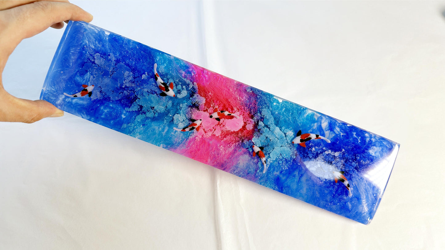 Custom Red Blue Koi Fish Wrist Rest, Ink Dyeing, Artisan Resin Wris Rest, Keyboard Wrist Rest, Personalized Gift. - HiJenney