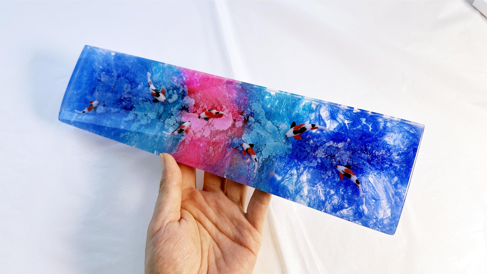 Custom Red Blue Koi Fish Wrist Rest, Ink Dyeing, Artisan Resin Wris Rest, Keyboard Wrist Rest, Personalized Gift. - HiJenney