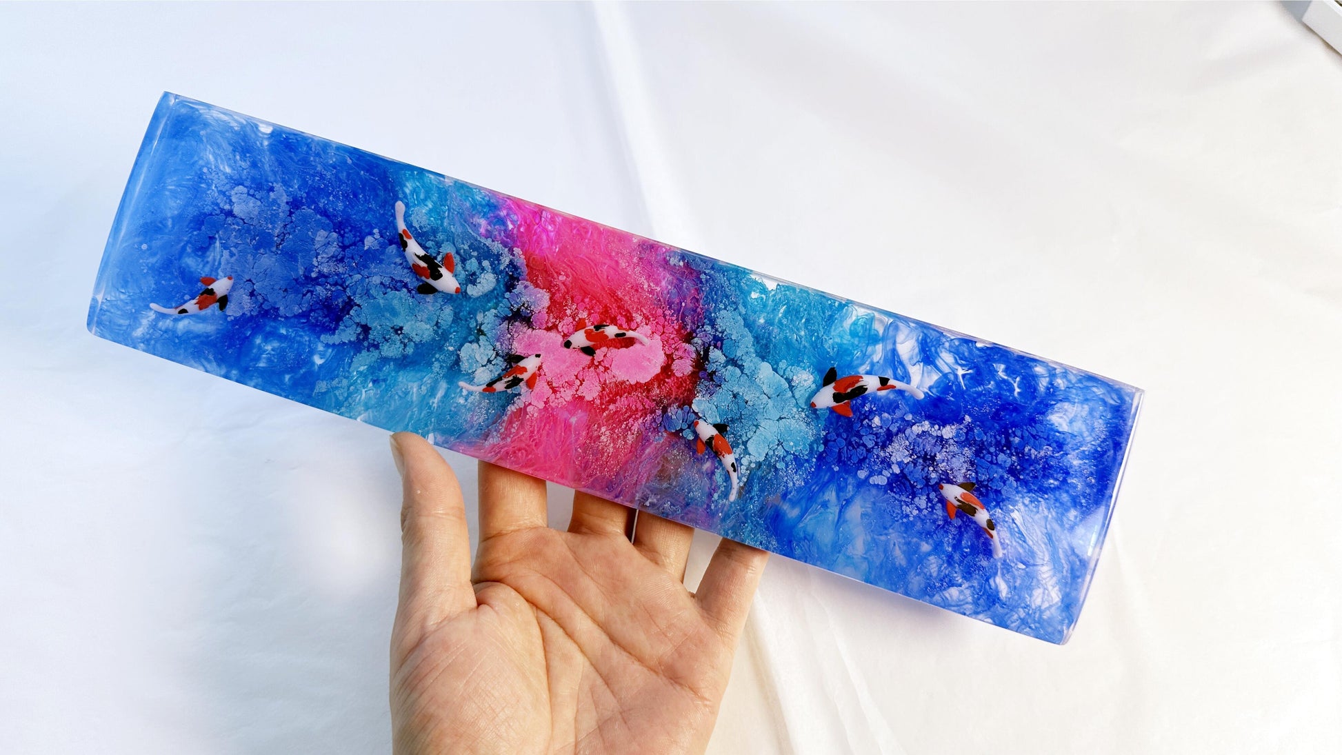 Custom Red Blue Koi Fish Wrist Rest, Ink Dyeing, Artisan Resin Wris Rest, Keyboard Wrist Rest, Personalized Gift. - HiJenney