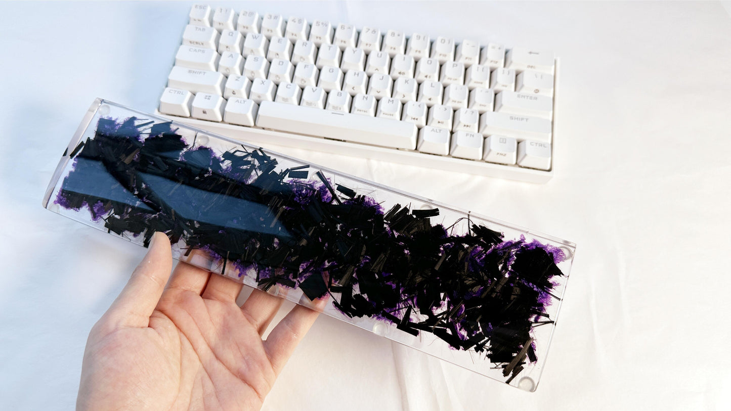 Carbon Fiber Wrist Rest, Clear Purple Ink Smoke Wrist Rest, Handmade Artisan Resin Keyboard Wrist Rest, Personalized Gift. - HiJenney