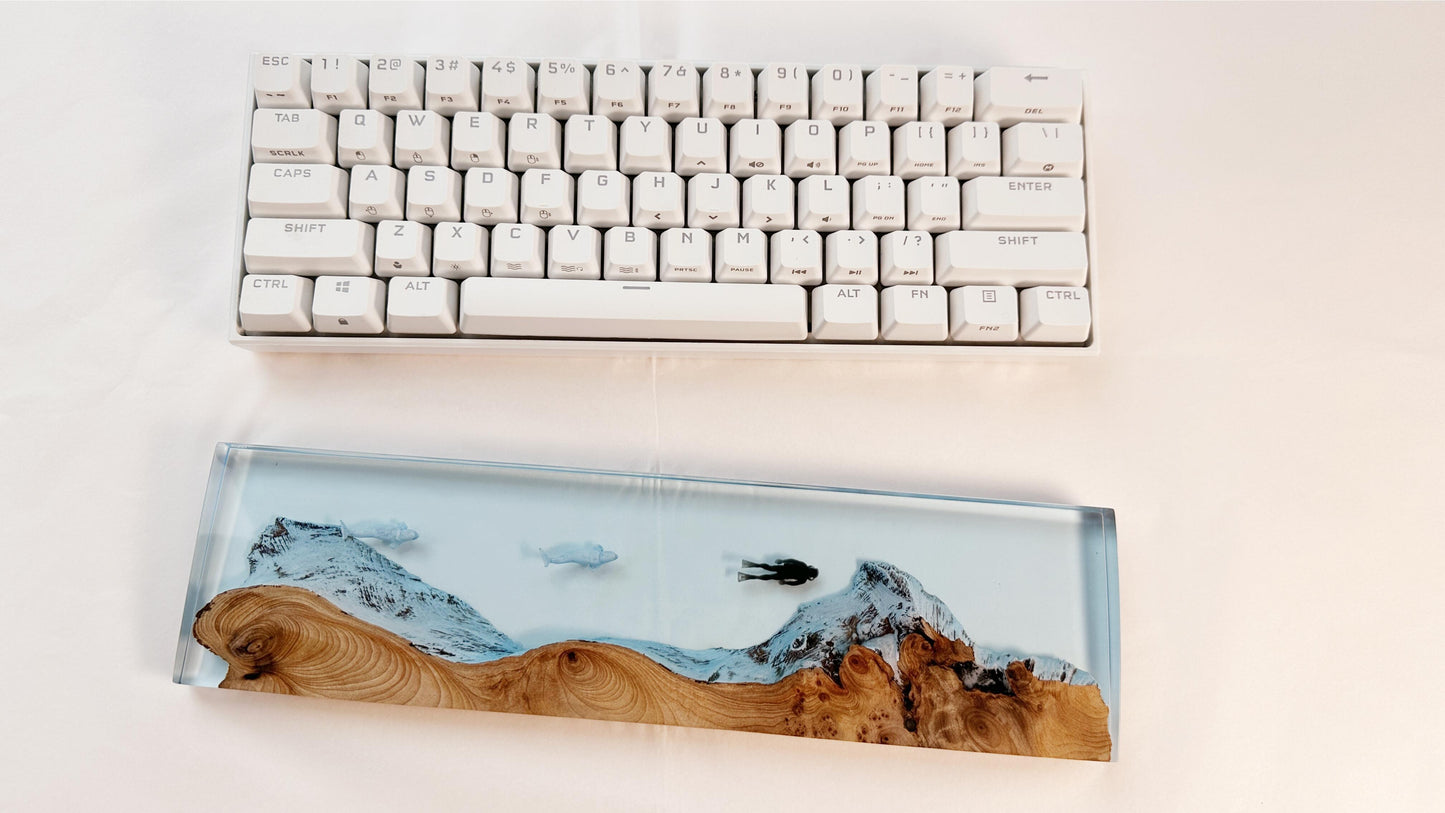 Beluga Whale Diver Wrist Rest, Blue Sea, Ocean Cave Cedar Wood Resin Wrist Rest, Artisan Keyboard Wrist Rest, Desk Decor Gift. - HiJenney