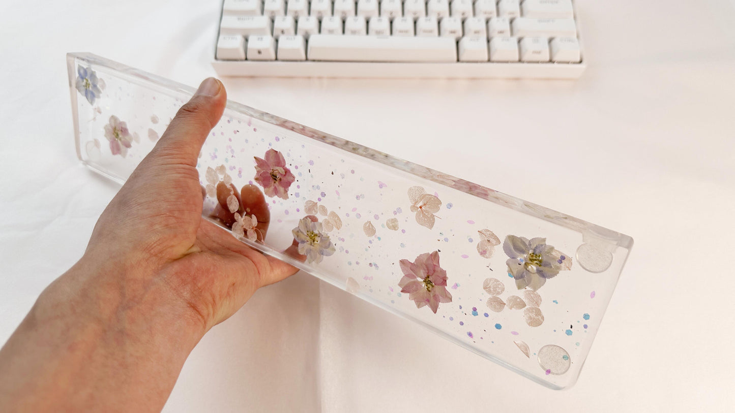 Delphinium Petals Wrist Rest, Real Dried flowers, Clear Resin Artisan Wrist Rest, Handmade Customized Personalized Gift. - HiJenney